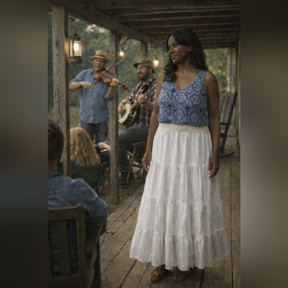 Faded Glory Top:L & White Tiered Maxi Skirt: No Tag | 2pc Boho Outfit